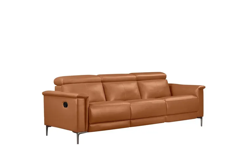 3-sitssoffa Lund Cognac, Läder/PU, Manuell vilstol - Cognac, Läder/PU, Manuell vilstol — Loft24