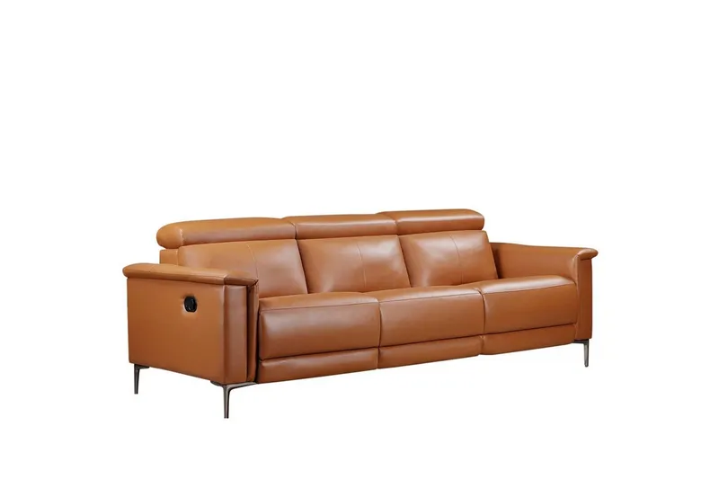 3-sitssoffa Lund Cognac, PU, Manuell vilstol - Cognac, PU, Manuell vilstol — Loft24