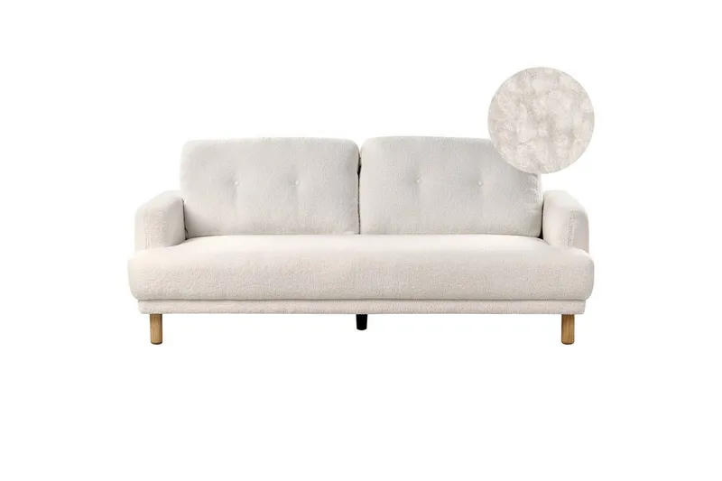 3-sitssoffa Tuve Vit, ljust trä, Bouclé - Vit, ljust trä, Bouclé — Vit, ljust trä, Bouclé