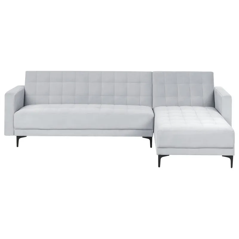 4-sits Bäddsoffa Aberdeen - Ljusgrå, svart/Vänstervänd/Sammet — Ljusgrå, svart/Vänstervänd/Sammet