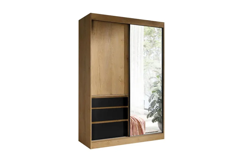 Abricot Garderob med Spegel 140x216x65 cm - Svart — Svart