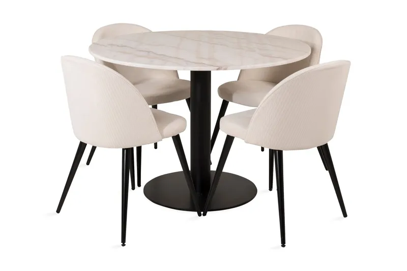 Admira Matbord 106 cm Runt Marmor med 4 st Valera Matstol - Beige / Marmor — Venture Home