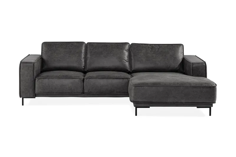 Akron 2-sits Soffa med Divan Höger Bondedläder - Mörkgrå — Manor House