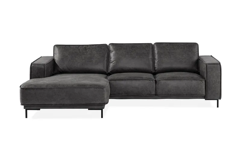 Akron 2-sits Soffa med Divan Vänster Bondedläder - Mörkgrå — Manor House