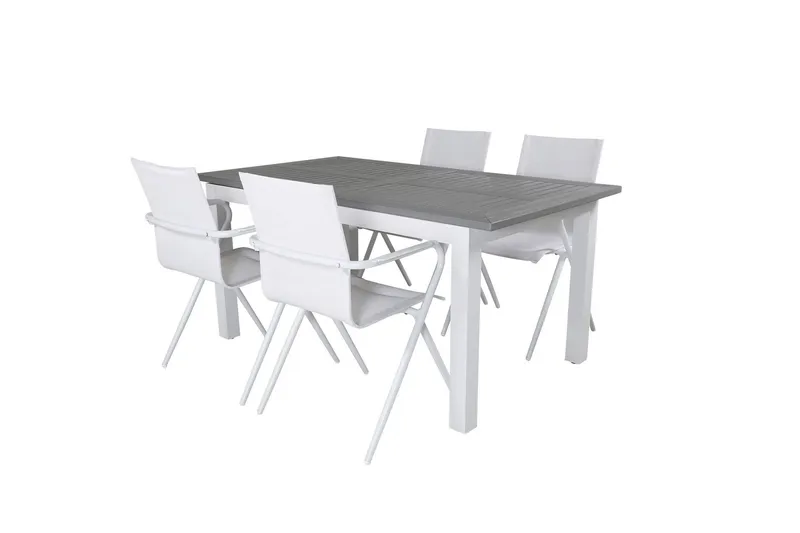 Albany Förlängningsbar Matgrupp 152cm + 4 Alina Stolar Grå/V - Grå/Vit — Venture Home