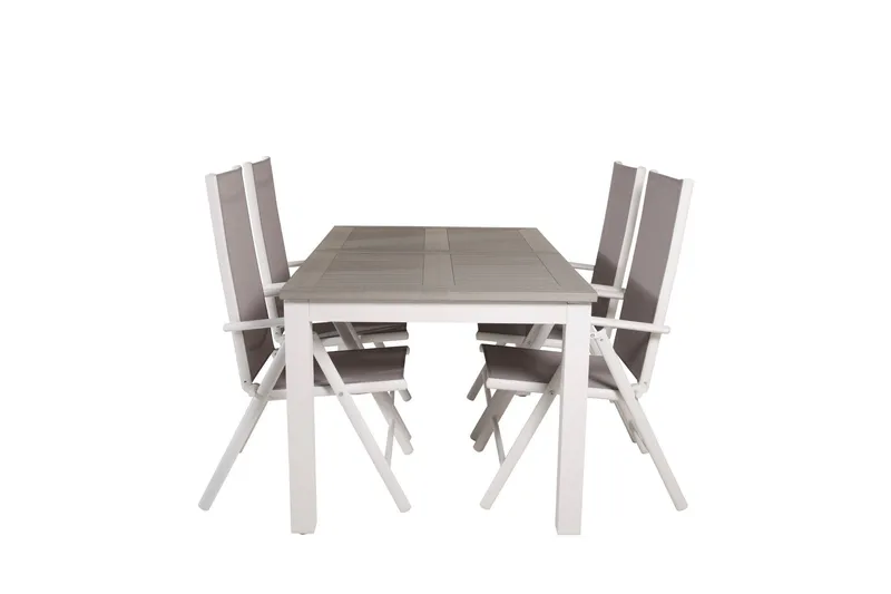 Albany Förlängningsbar Matgrupp Utomhus 152cm + 4 Break Matstolar - Grå/Vit — Venture Home