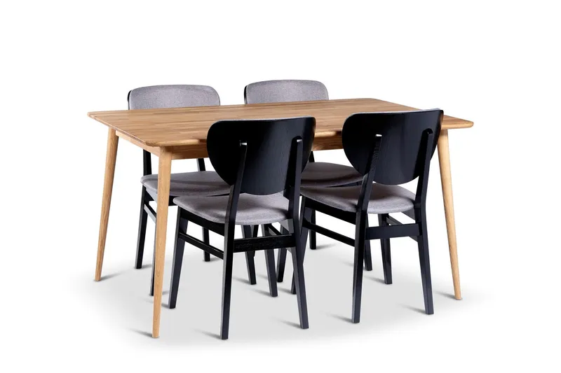 Alborg Matgrupp 140 cm med 4 Borgholm Stolar i massivt trä - Natur/Svart/Brun — Stenexpo