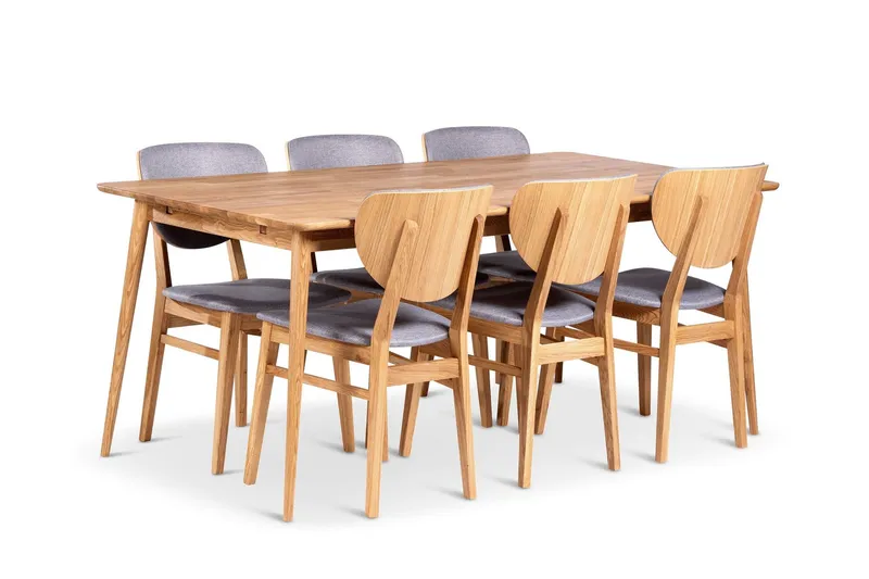 Alborg Matgrupp 180 cm med 6 Borgholm Stolar i massivt trä - Ljusbrun/Natur — Stenexpo