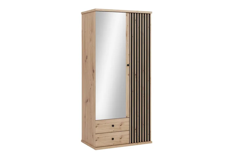 Aldbrough Garderob med Spegel 100x213 cm - Brun/Svart — Brun/Svart