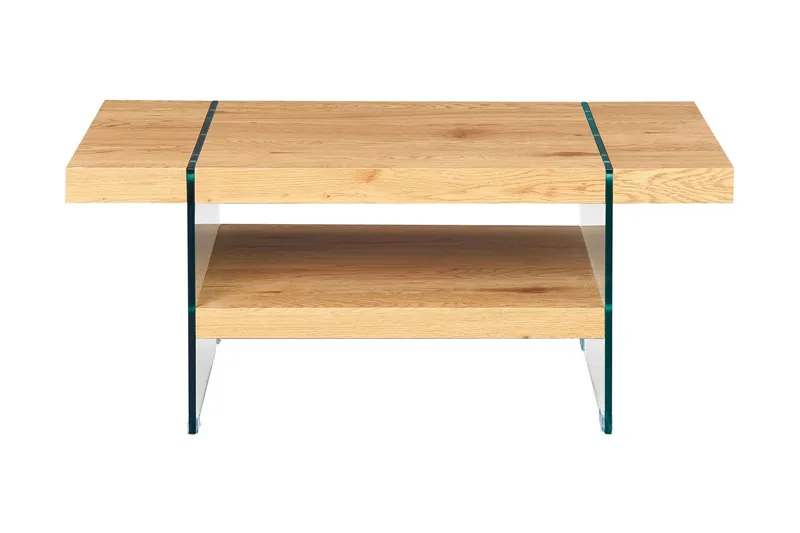 Aldreda Soffbord 110 cm med Förvaring Hylla - Glas/Natur/Brun — Glas/Natur/Brun