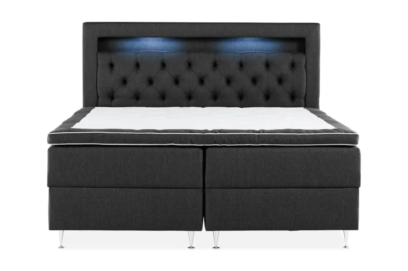 Alessia Komplett Sängpaket med Förvaring LED-belysning 160x200 cm - Svart — Cloud47