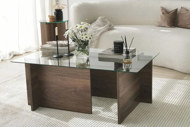 Almasi Rektangulärt Soffbord 105x40x105 cm - Brun / Valnöt / Glas — Brun / Valnöt / Glas