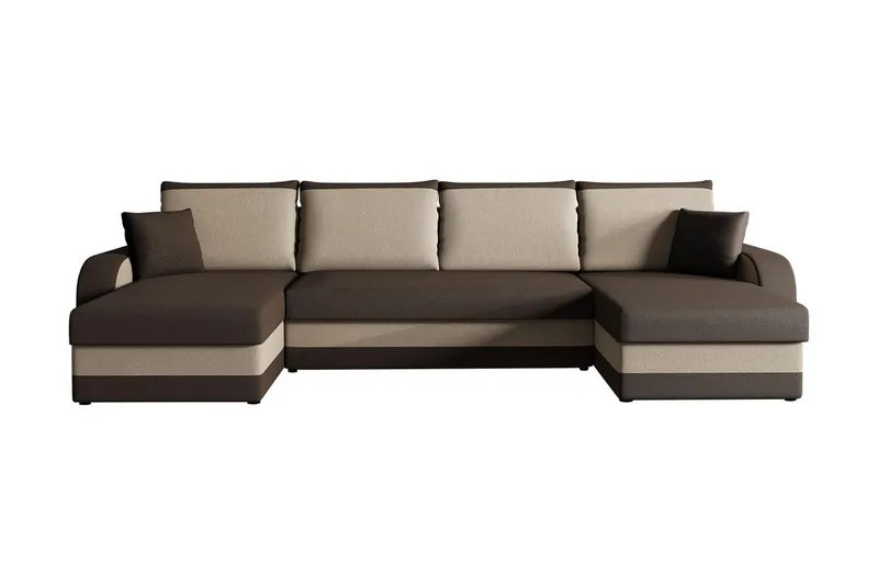 Alvared 4-sits Bäddsoffa med Dubbeldivan med Förvaring - Sammet/Brun/Beige — Majestic Furniture