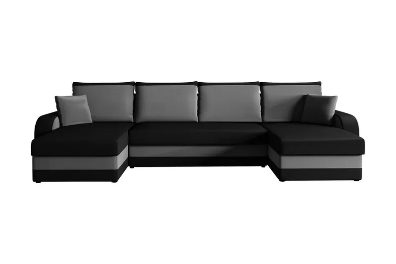 Alvared 4-sits Bäddsoffa med Dubbeldivan med Förvaring - Sammet/Svart/Grå — Majestic Furniture
