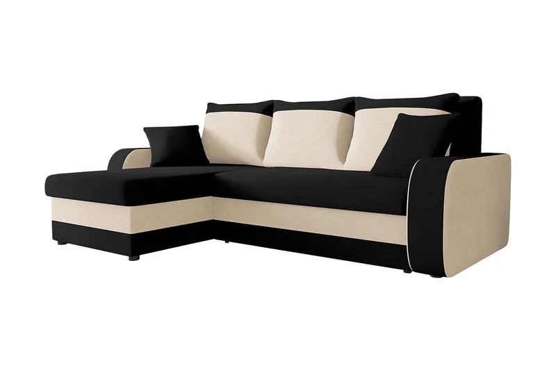 Alvared Djup 3 sits L soffa -Hörnbäddsoffa Universal 230 cm - Beige / Svart / Vit — Majestic Furniture