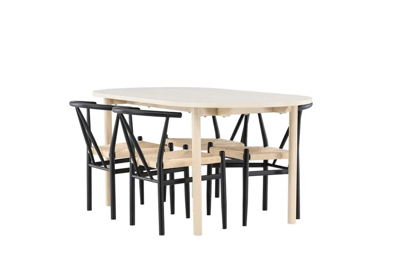 Andy Matgrupp 180 cm Oval med 4 Alfons stolar - Whitewash/Svart — Venture Home