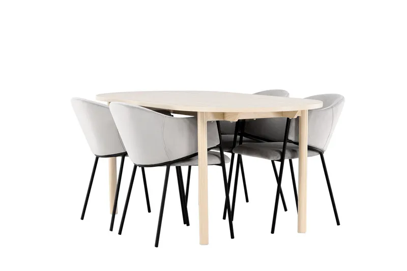 Andy Matgrupp 180 cm Oval med 4 Evelina stolar - Whitewash/Grå — Venture Home