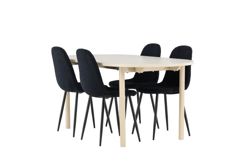 Andy Matgrupp 180 cm Oval med 4 Polar stolar - Whitewash/Svart — Venture Home
