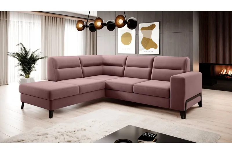 Anglika 4 sits divansoffa med schäslong Vänstervänd i Sammet - Rosa — Rosa