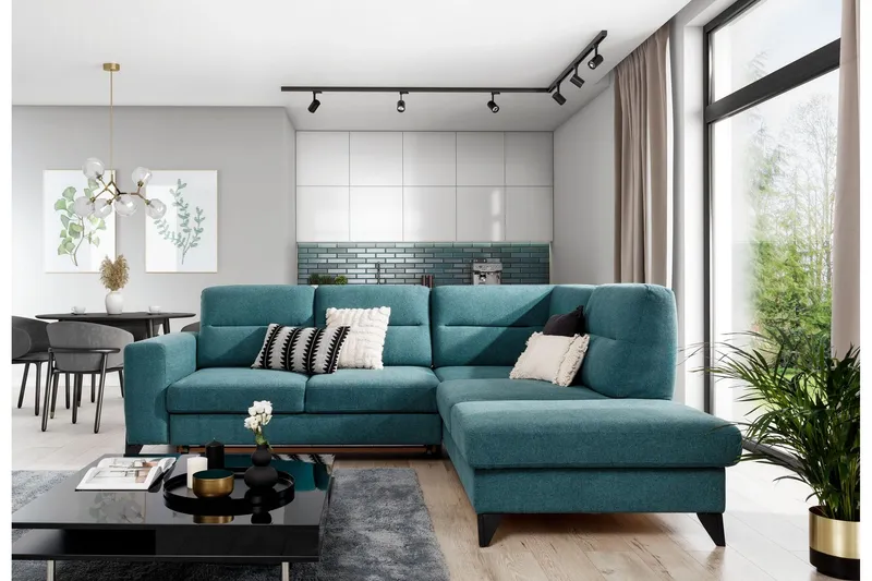 Anglika Soffa m. Schäslong 4-sits - Ljusblå (Art.nr 1599125) — Ljusblå
