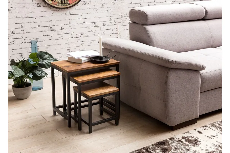 Aranza Satsbord 45 cm 3 Bord - Massivt Trä/Svart — Wohnling