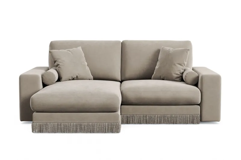 Arken Lyx 3-sits Vändbar L-formad Djup Divansoffa i Sammet - Beige — Andrarum