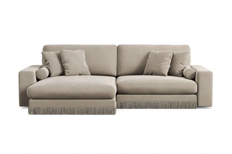 Arken Lyx 4-sits Vändbar L-formad Djup Divansoffa i Sammet - Beige — Andrarum