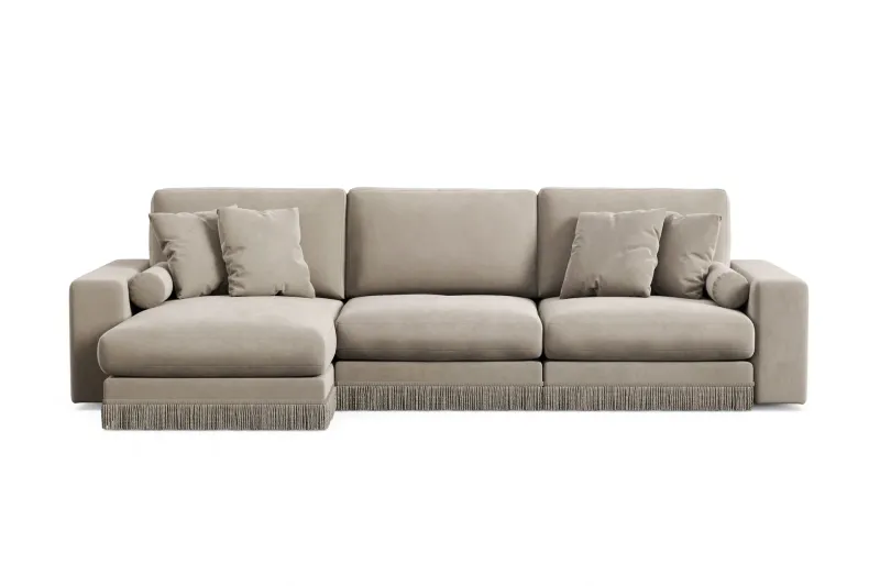 Arken Lyx 5-sits Vändbar L-formad Djup Divansoffa i Sammet - Beige — Andrarum