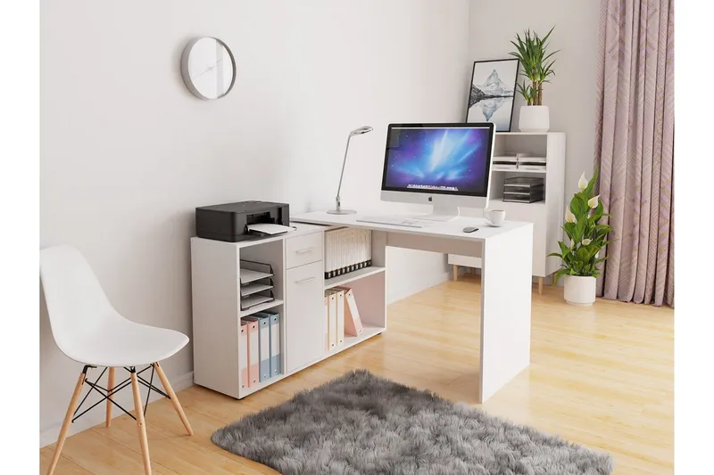 Armacao Hörnskrivbord 120 cm med Förvaring - Vit/Beige — Vit/Beige