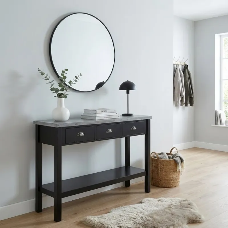 Avlastningsbord med 3 lådor | Hyllplan & microcementtopp | Svart — outl1.se