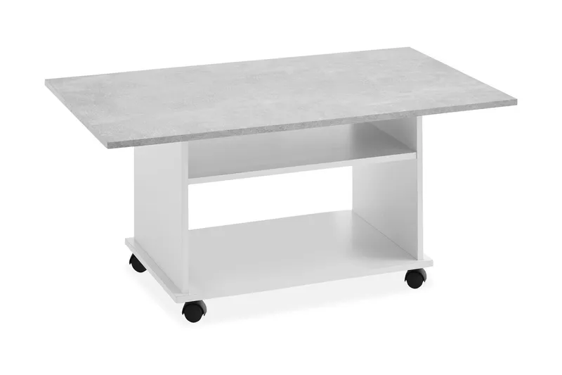 Azur Soffbord 100 cm med Förvaring Hylla på Hjul - Vit/Betonggrå — Scandinavian Choice