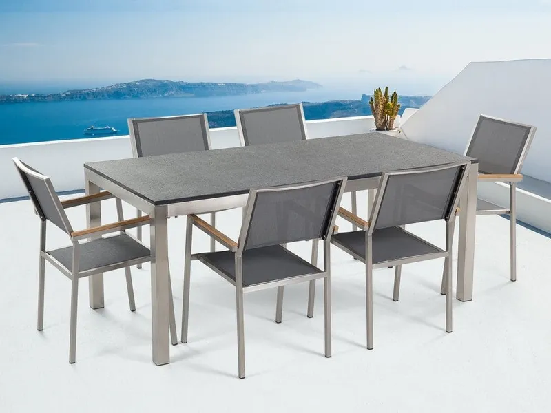 Bacoli Matgrupp Utomhus 180 cm + 6 Utestolar - Grå (Art.nr 512443) — Grå