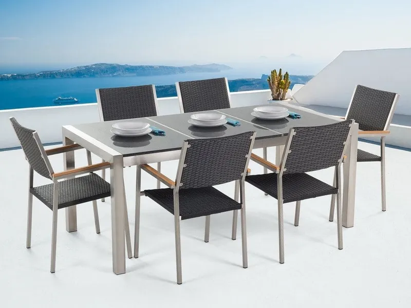 Bacoli Matgrupp Utomhus 180 cm + 6 Utestolar - Silver — Silver