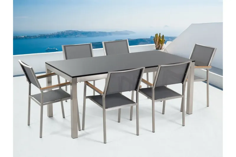 Bacoli Matgrupp Utomhus 180 cm + 6 Utestolar - Svart (Art.nr 512302) — Svart