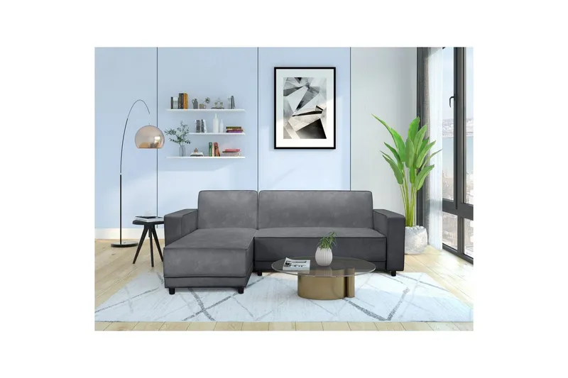 Bäddsoffa Allie Antracit, Sammet, 82x229x154 cm - Antracit, Sammet, 82x229x154 cm — Loft24