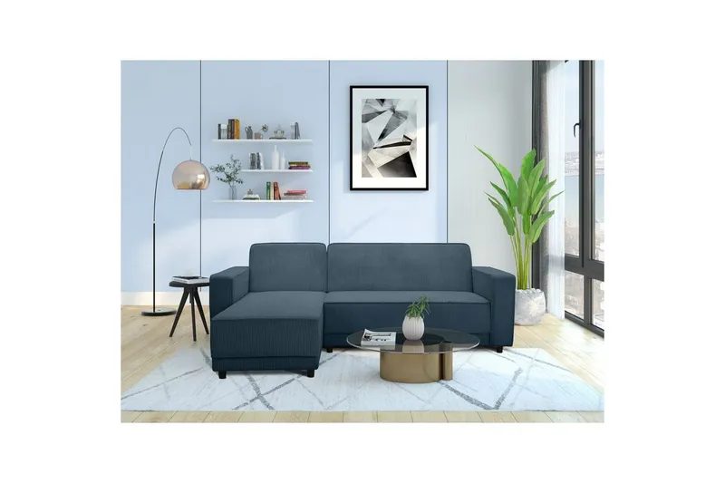 Bäddsoffa Allie Blå, Cordoroy, 82x229x154 cm - Blå, Cordoroy, 82x229x154 cm — Loft24