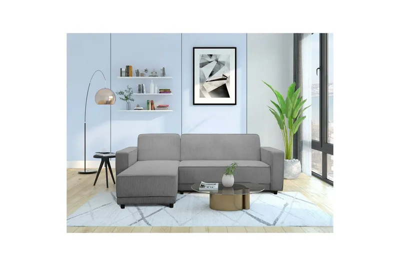 Bäddsoffa Allie Grå, Cordoroy, 82x229x154 cm - Grå, Cordoroy, 82x229x154 cm — Loft24