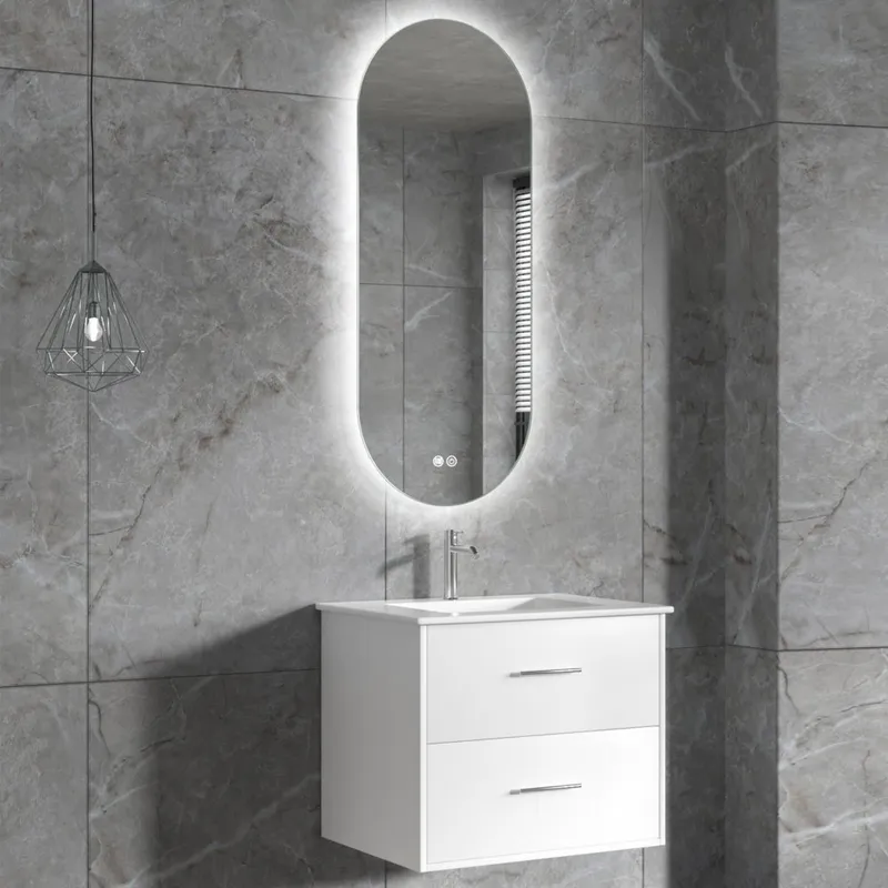 Badrumsmöbel | Oval LED-spegel | Kommod med blandare | Nimbo - 60 cm — Lyfco