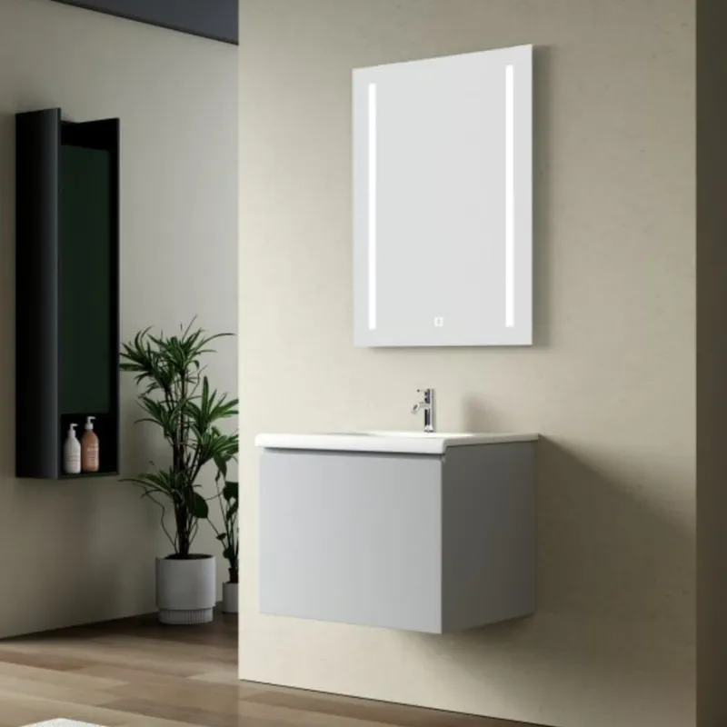 Badrumspaket 60 cm  Kommod & keramiskt tvättställ med LED-spegel | Dimbar belysning — outl1.se