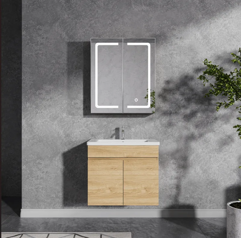 Badrumspaket 60 cm \| LED-spegel med skåp \| MDF \| Nina