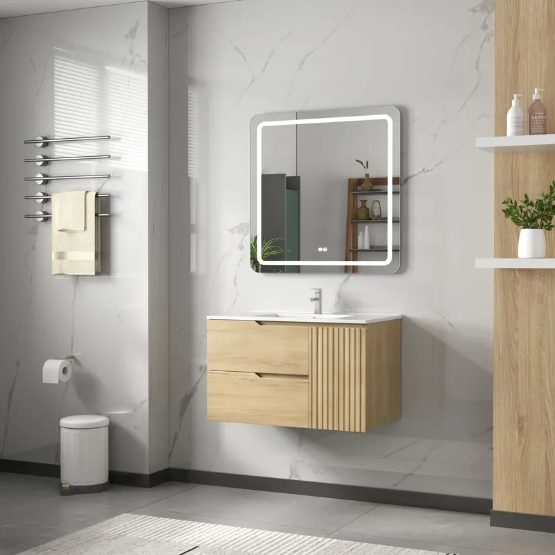 Badrumspaket \| Kommod 80cm \| Rektangulär LED-spegel \| Milan