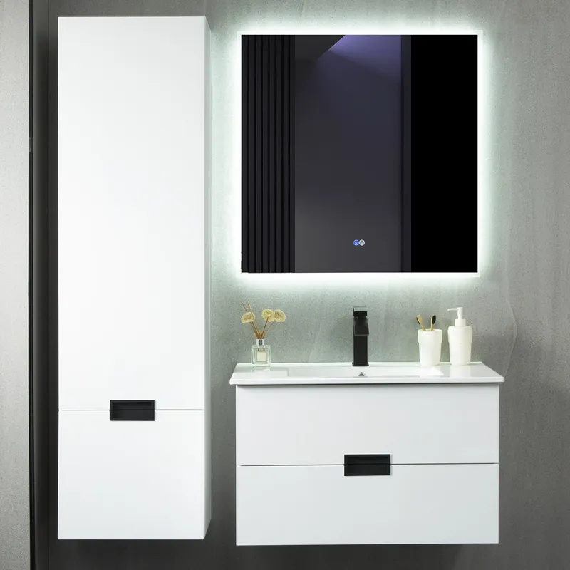 Badrumspaket \| Kommod 80cm \| Sidoskåp & LED-spegel
