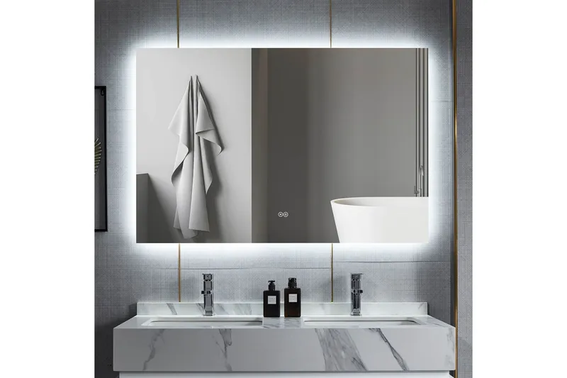 Badrumsspegel 120x100 cm med LED-belysning och anti-fog