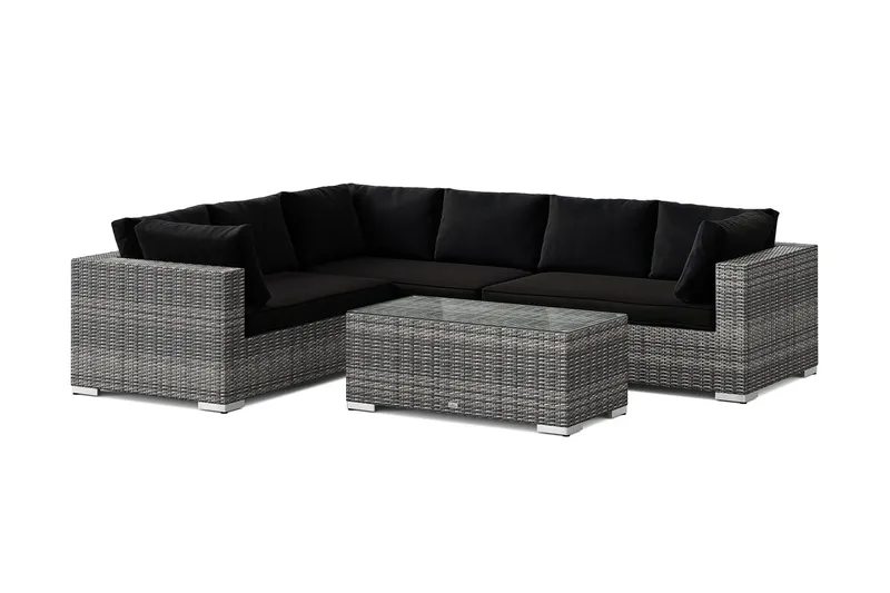 Bahamas L-formad utesoffa höger, 6-sits med bord - Grå — Comfort Garden