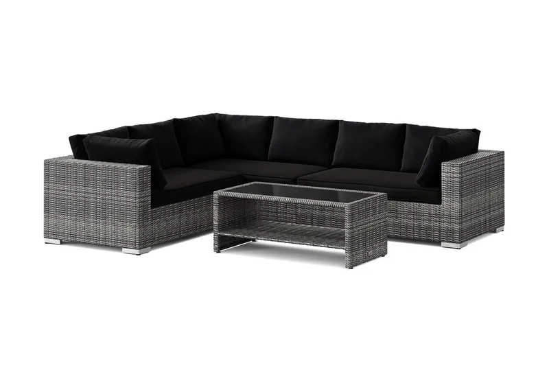 Bahamas L-formad utesoffa höger, 6-sits med bord och hylla - Grå — Comfort Garden
