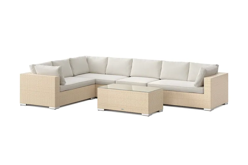 Bahamas L-formad utesoffa höger, 7-sits med bord - Beige — Comfort Garden