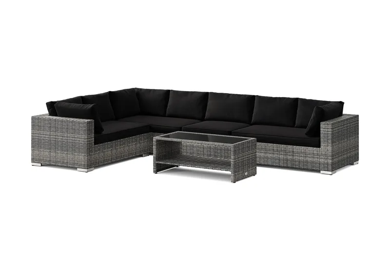 Bahamas L-formad utesoffa höger, 7-sits med bord och hylla - Grå — Comfort Garden