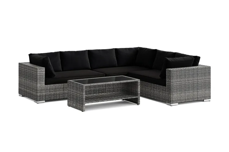 Bahamas L-formad utesoffa vänster, 6-sits med bord och hylla - Grå — Comfort Garden