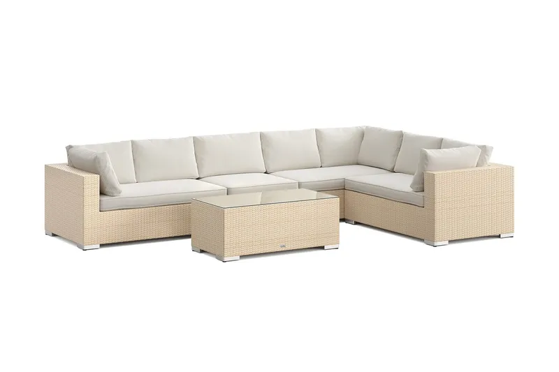 Bahamas L-formad utesoffa vänster, 7-sits med bord - Beige — Comfort Garden