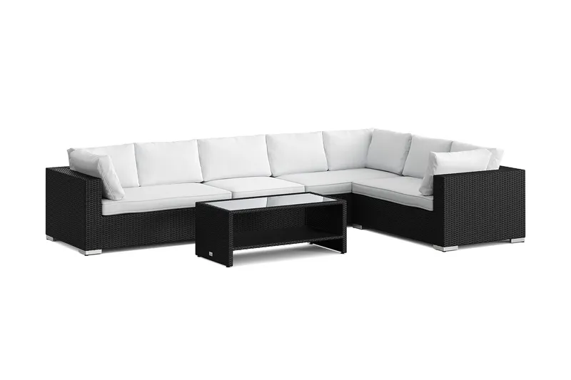 Bahamas L-formad utesoffa vänster, 7-sits med bord och hylla - Svart — Comfort Garden